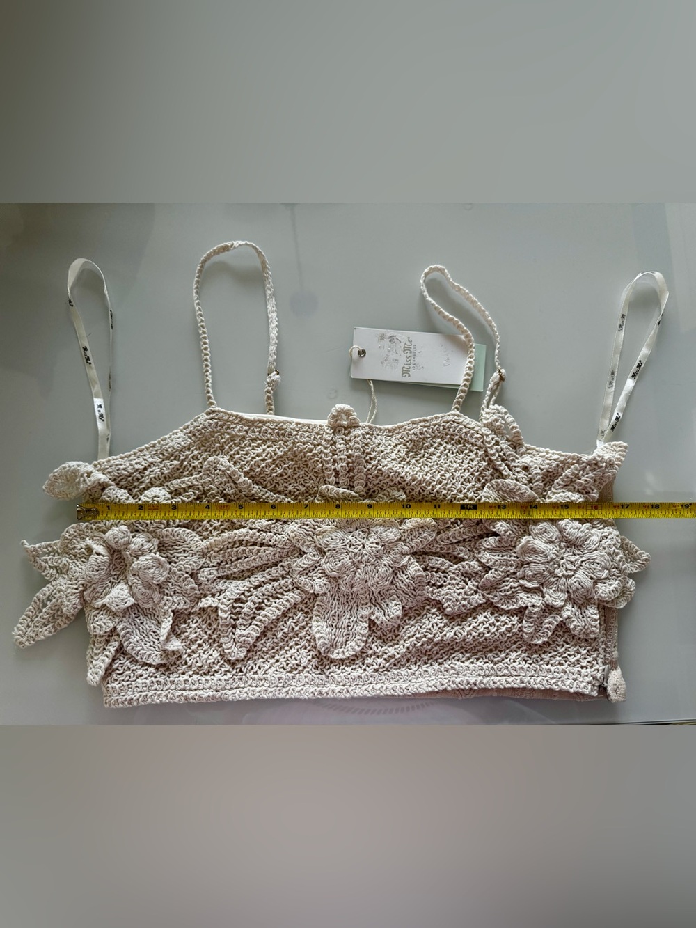 Miss Me Crochet Floral Crop Top in Cream/Beige
